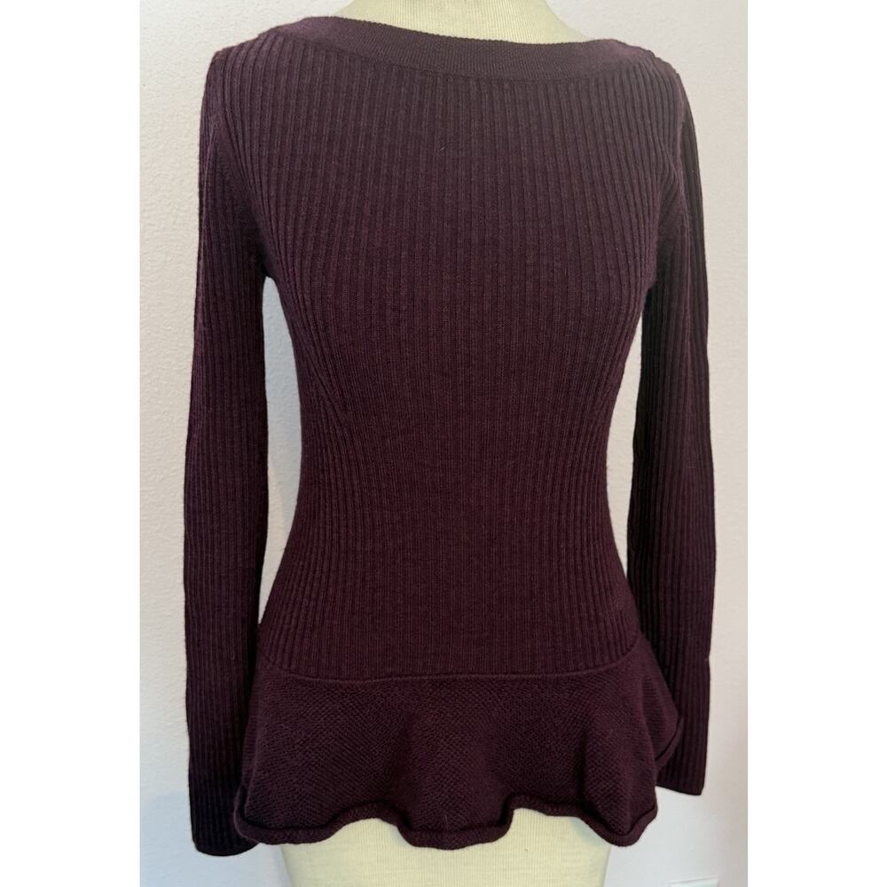 Women's Ribbed Peplum Sweater in Deep Wine